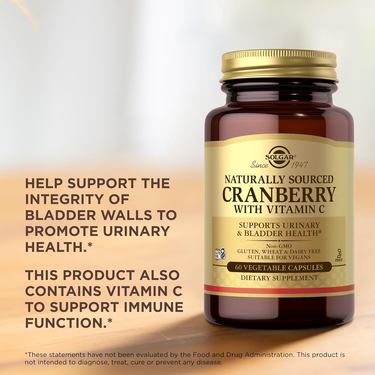 SOLGAR Cranberry with Vitamin C - 60 Vegetable Capsules - Supports Urinary & Bladder Health