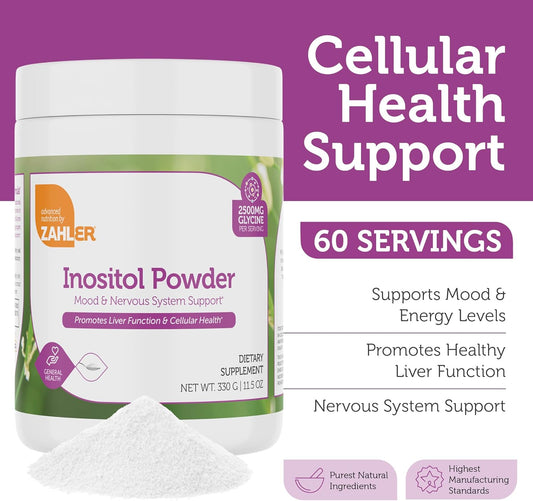 Zahler Inositol & Glycine Supplement Powder - Mood & Nervous System Support Supplements for Women - Hormone Balance & Healthy Ovarian Function -11.5 Oz