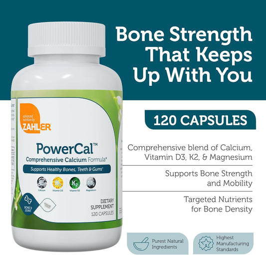 Zahler PowerCal - Calcium D3 K2 Magnesium Supplement - Teeth, Gums & Bone Strength Support - Kosher Bone Health Calcium Supplement for Women & Men with Vitamin D3 K2 and Magnesium (120 Capsules)