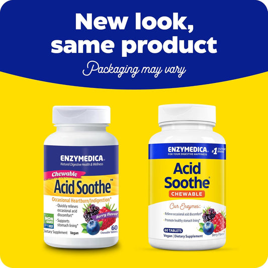 Enzymedica Acid Soothe® Chewable, Berry, 60 Tablets Helping to Strengthen the Stomach Lining