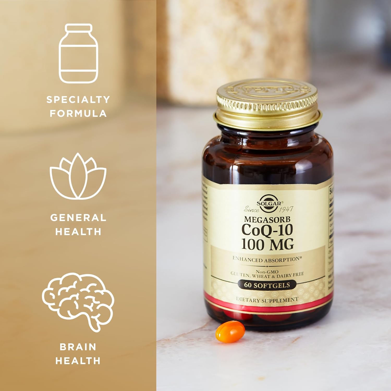 SOLGAR Megasorb CoQ-10 100 mg - 60 Softgels - Enhanced Absorption - 60 Servings