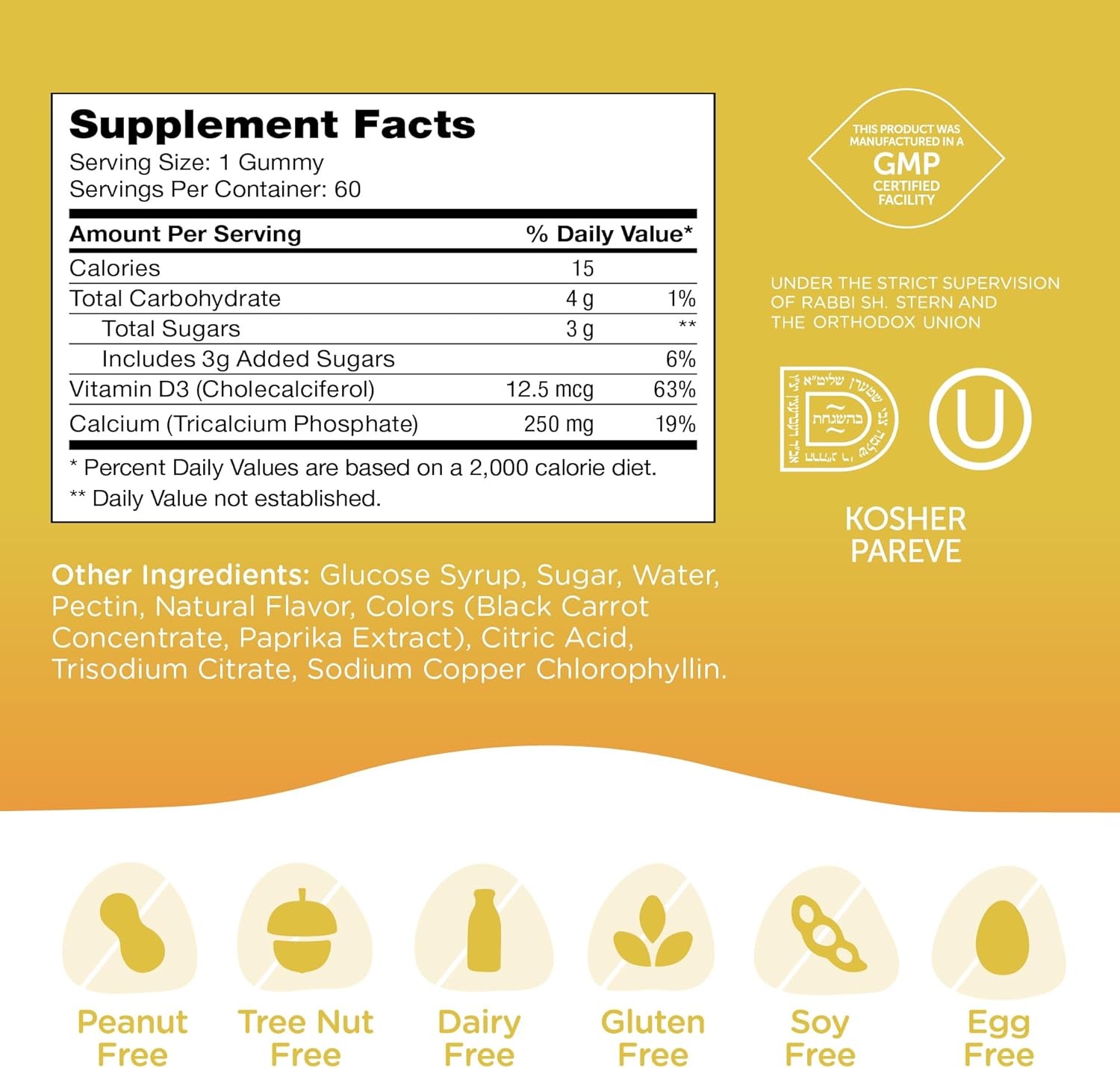 Zahler Yummy Kids Calcium Gummies 250mg Calcium Supplement with Vitamin D3 60 Count