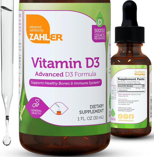 Zahler Liquid Vitamin D3 5000 IU - for Adults Bone & Immune Health - Vitamin D3 Supplements for Women & Men (1 fl oz)