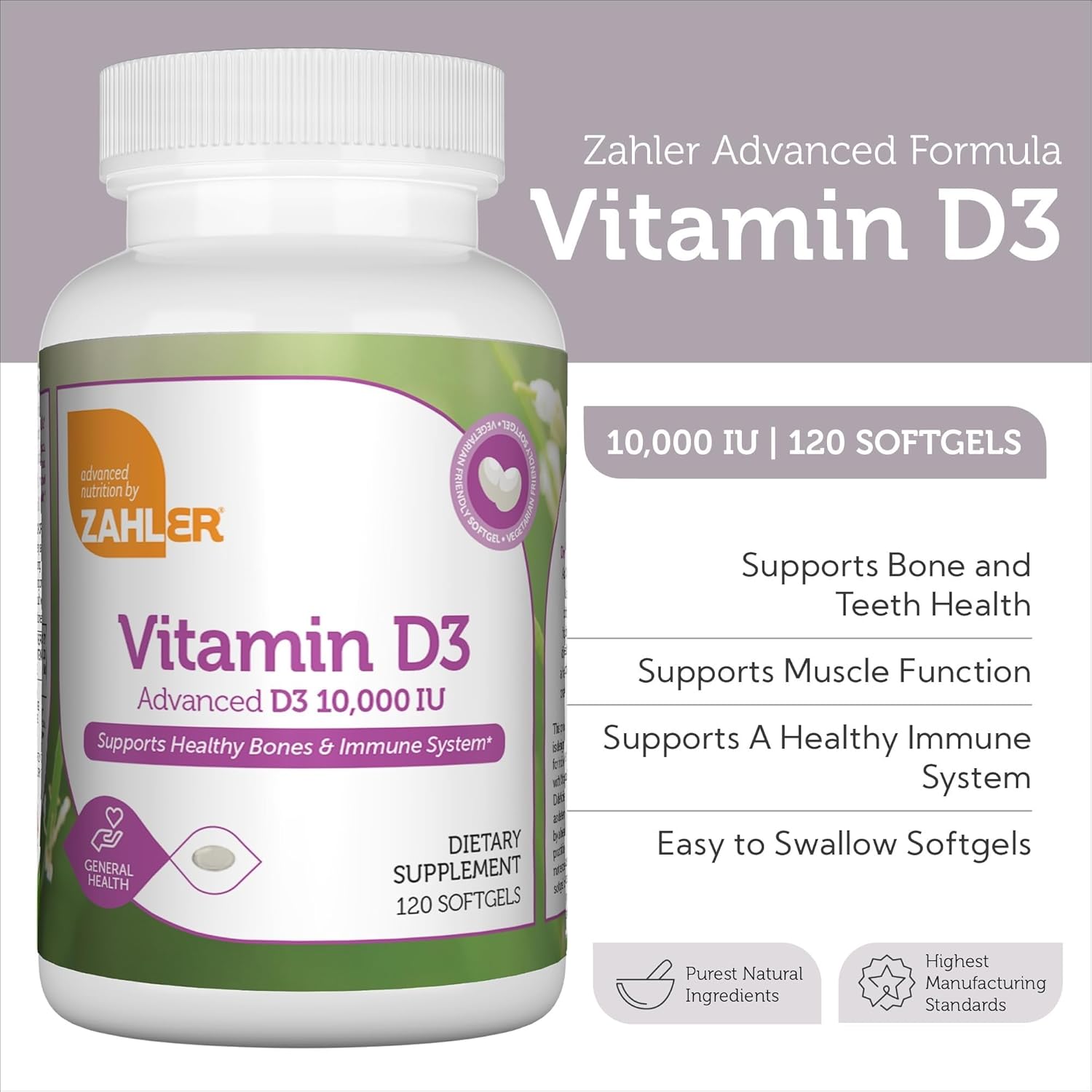 Zahler - Advanced Vitamin D3 10,000 IU Softgels (120 Count)  Immune Support, Bone, Teeth & Muscle Health
