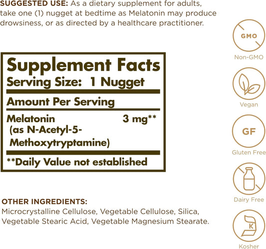 Solgar Melatonin 3 mg - 120 Nuggets - Helps Promote Relaxation & Rest