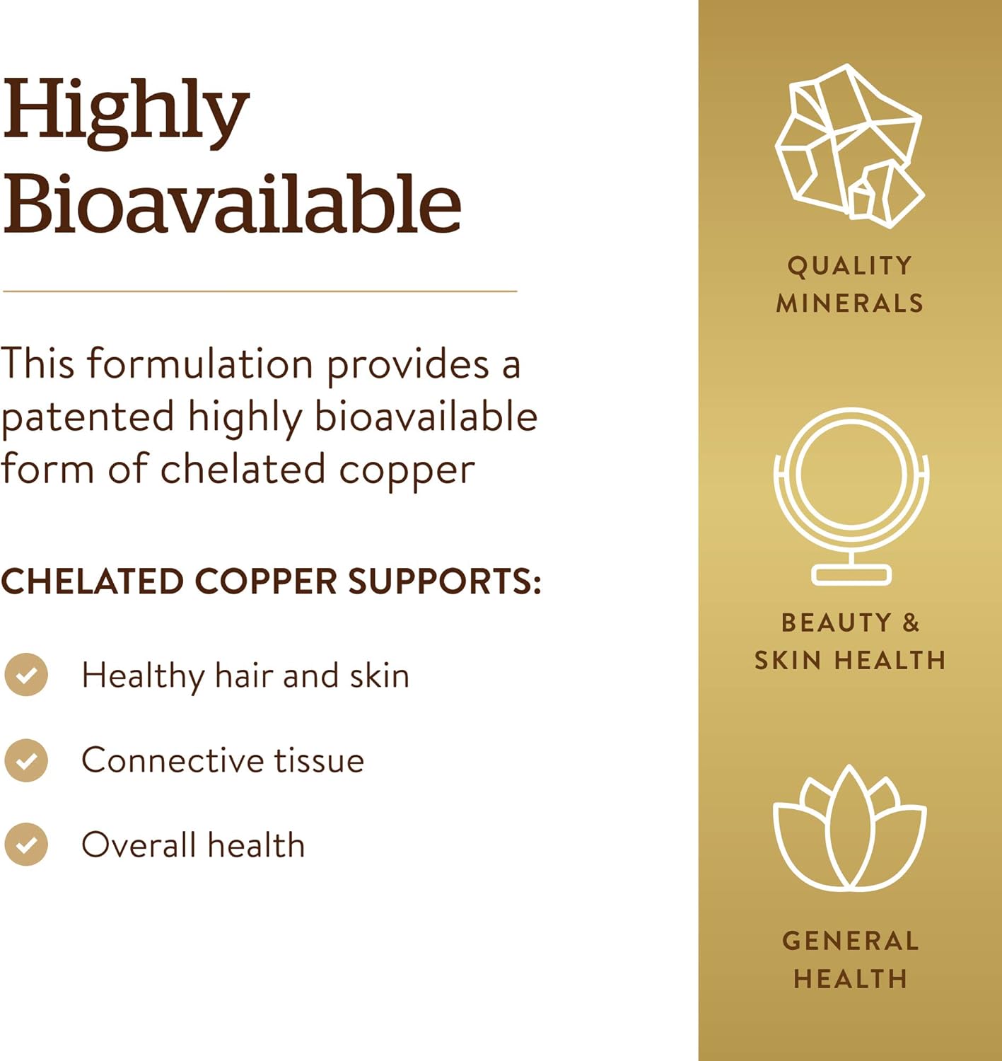Solgar Chelated Copper, 100 Tablets - Essential for Collagen Formation - Highly Bioavailable Form - Supports Connective Tissue - Non-GMO, Vegan, Gluten Free, Dairy Free, Kosher - 100 Servings