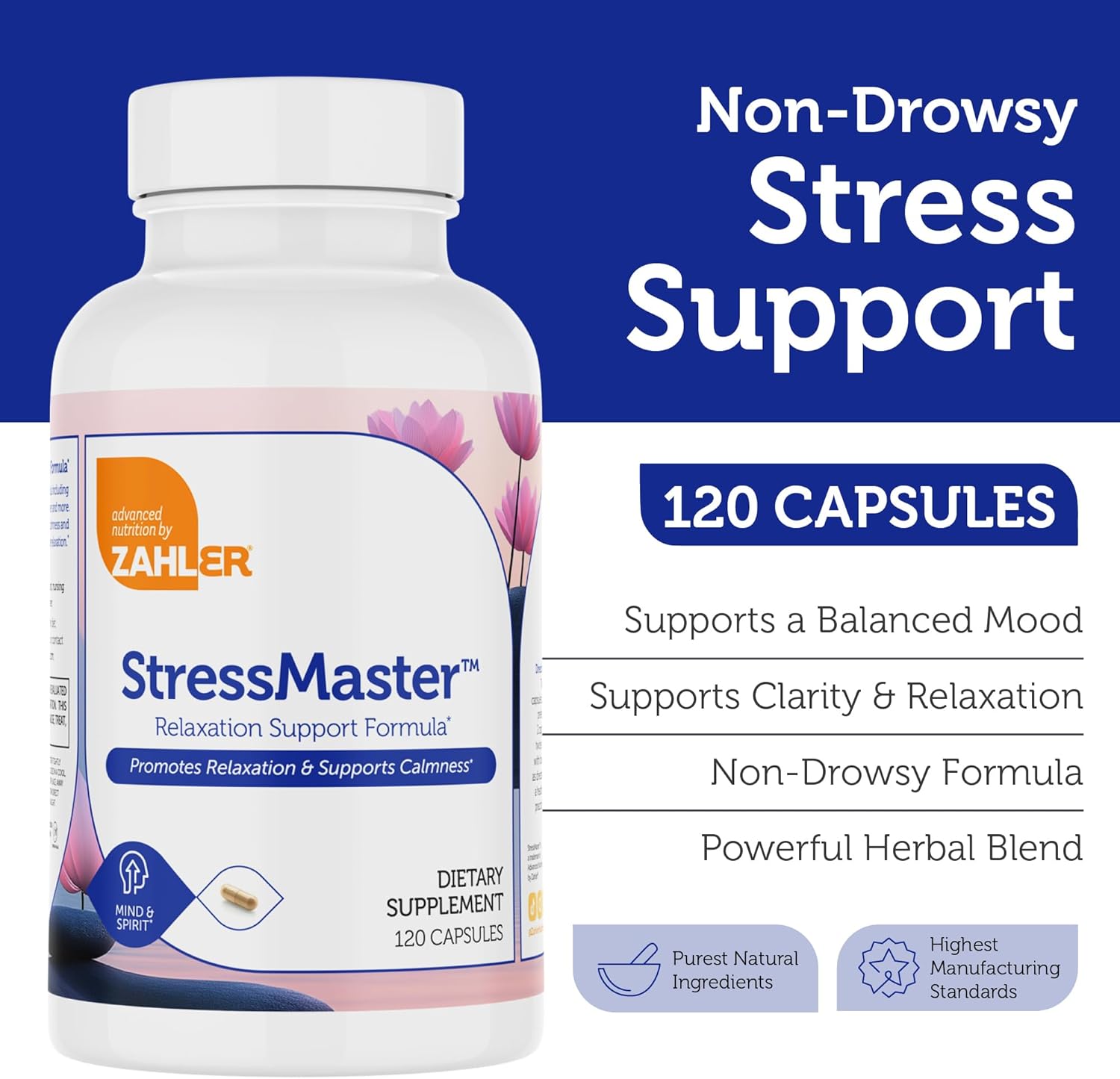 Zahler, StressMaster™, Natural Relaxation & Calm Mood Support Formula 120 Capsules