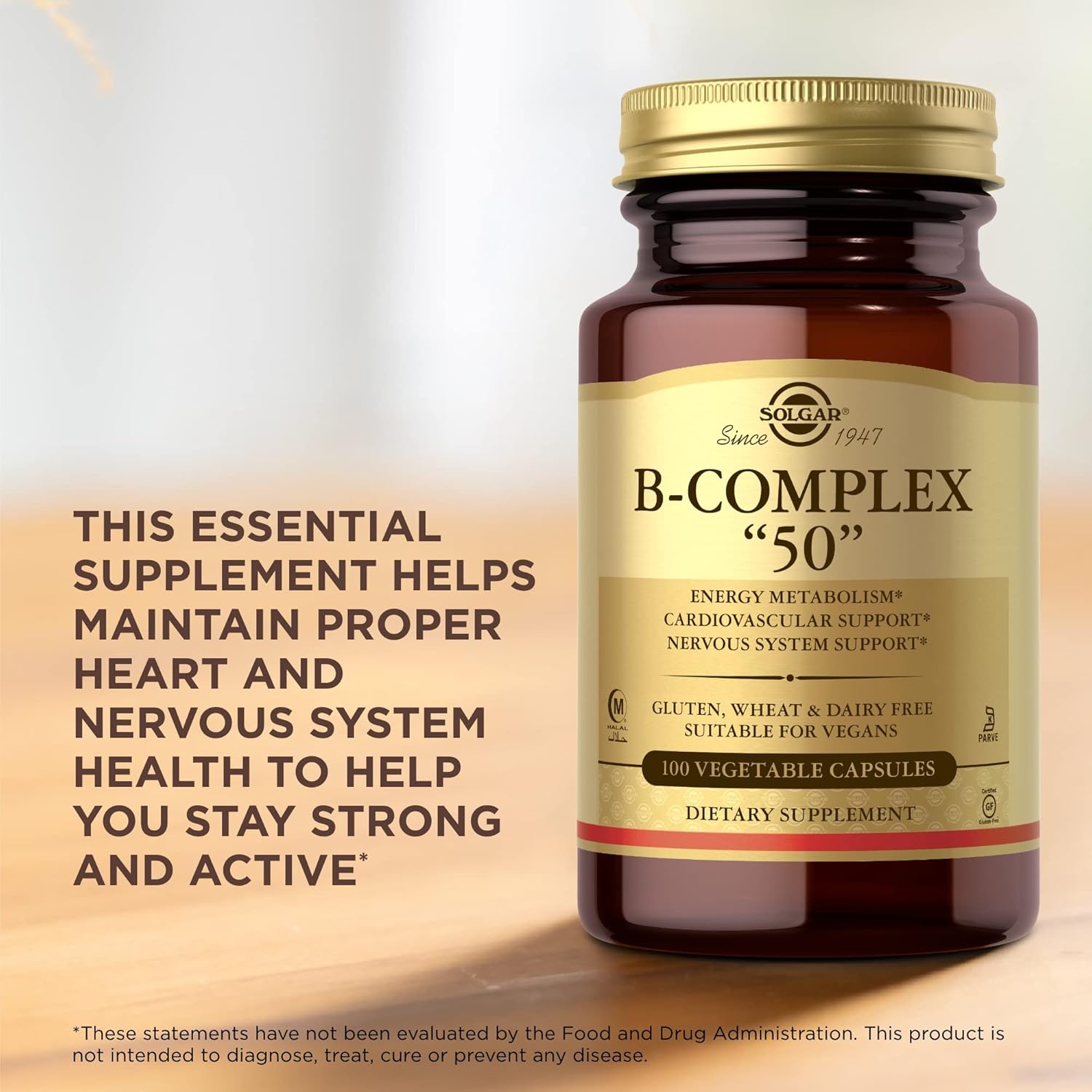 SOLGAR B-Complex “50” - 100 Vegetable Capsules Energy Metabolism, Cardiovascular & Nervous System Support