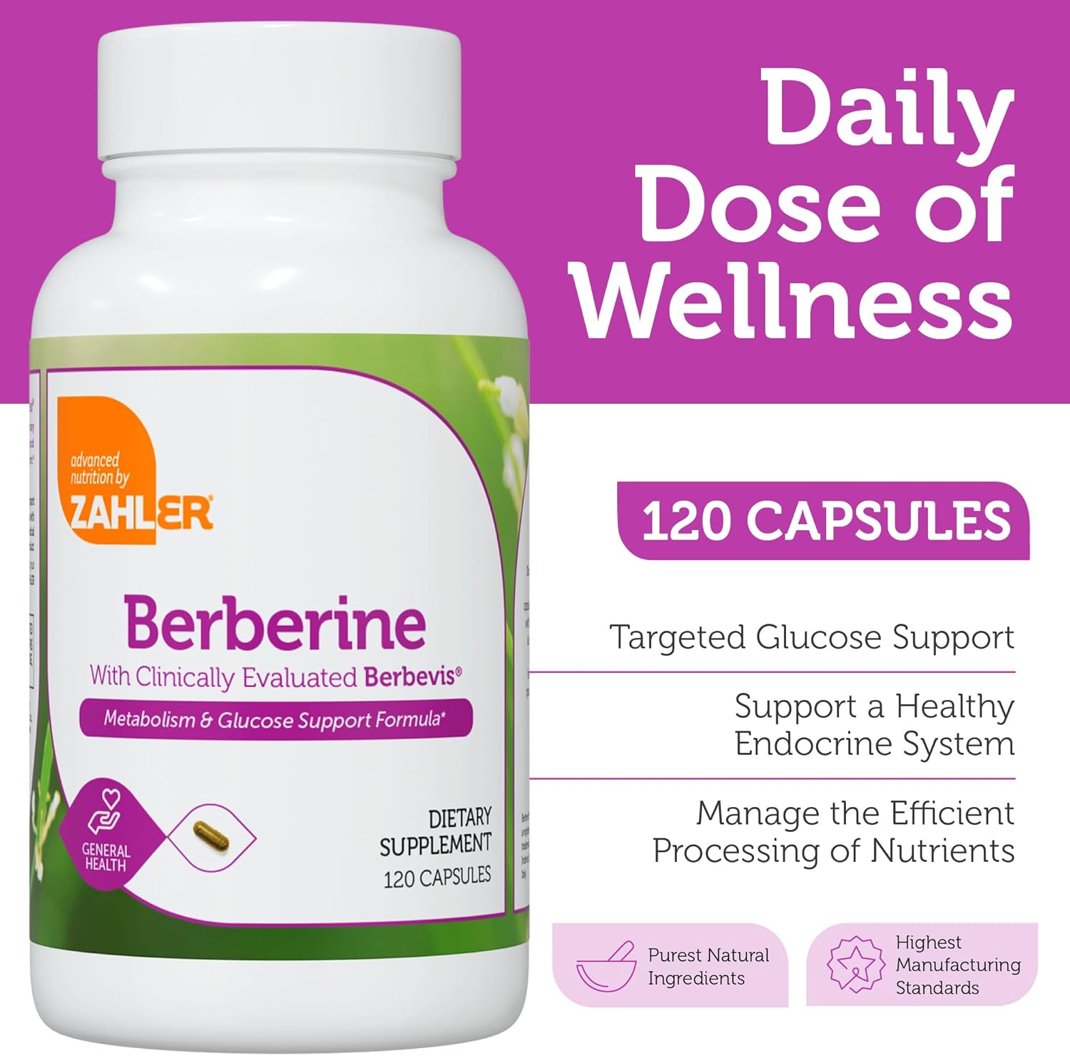 Zahler Berberine Supplement 1000mg with Clinically Evaluated Berbevis Complex and Berberine HCl - (120 Capsules)
