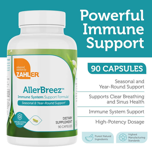 Zahler AllerBreez Immune System Support Formula with Vitamin C, Quercetin, Vitamin B5, MSM & Stinging Nettle (90 Capsules)