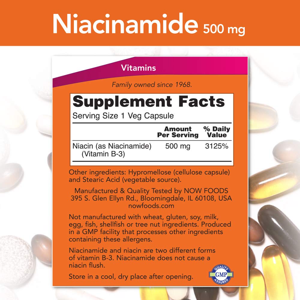 NOW Niacinamide 500mg,100 Capsules