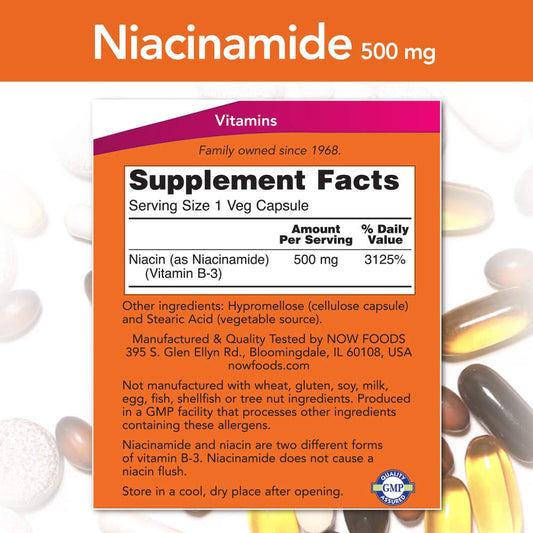 NOW Niacinamide 500mg,100 Capsules