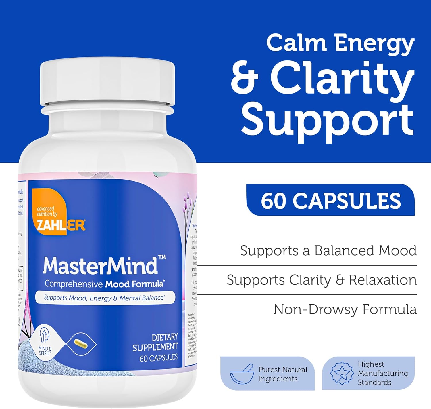 Zahler Mastermind, Comprehensive Mood Formula, Supports Mood Relaxation and Mental Balance, 60 Capsules
