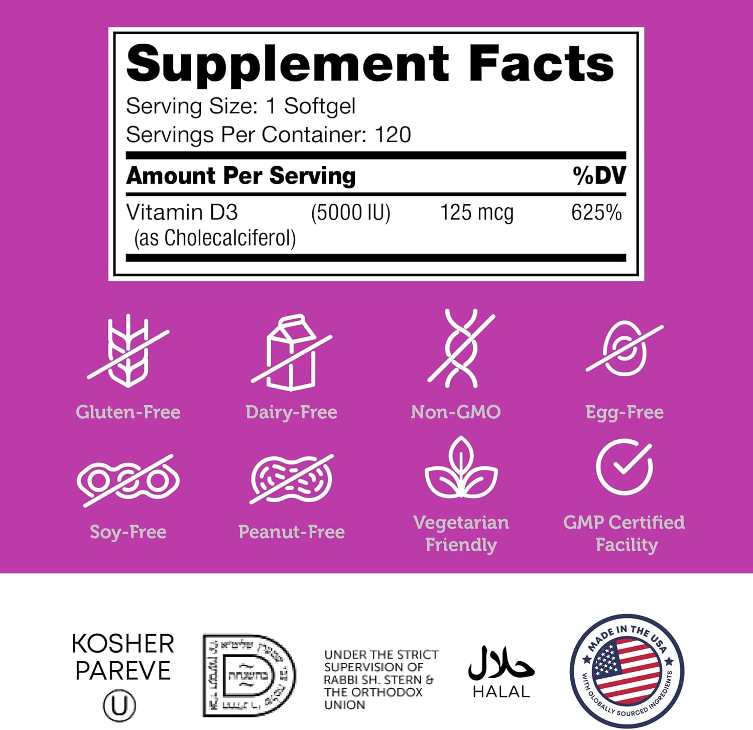 Zahler - Advanced Vitamin D3 5000 IU Softgels (120 Count) Vitamin D for Immune Support, Bone, Teeth & Muscle Health