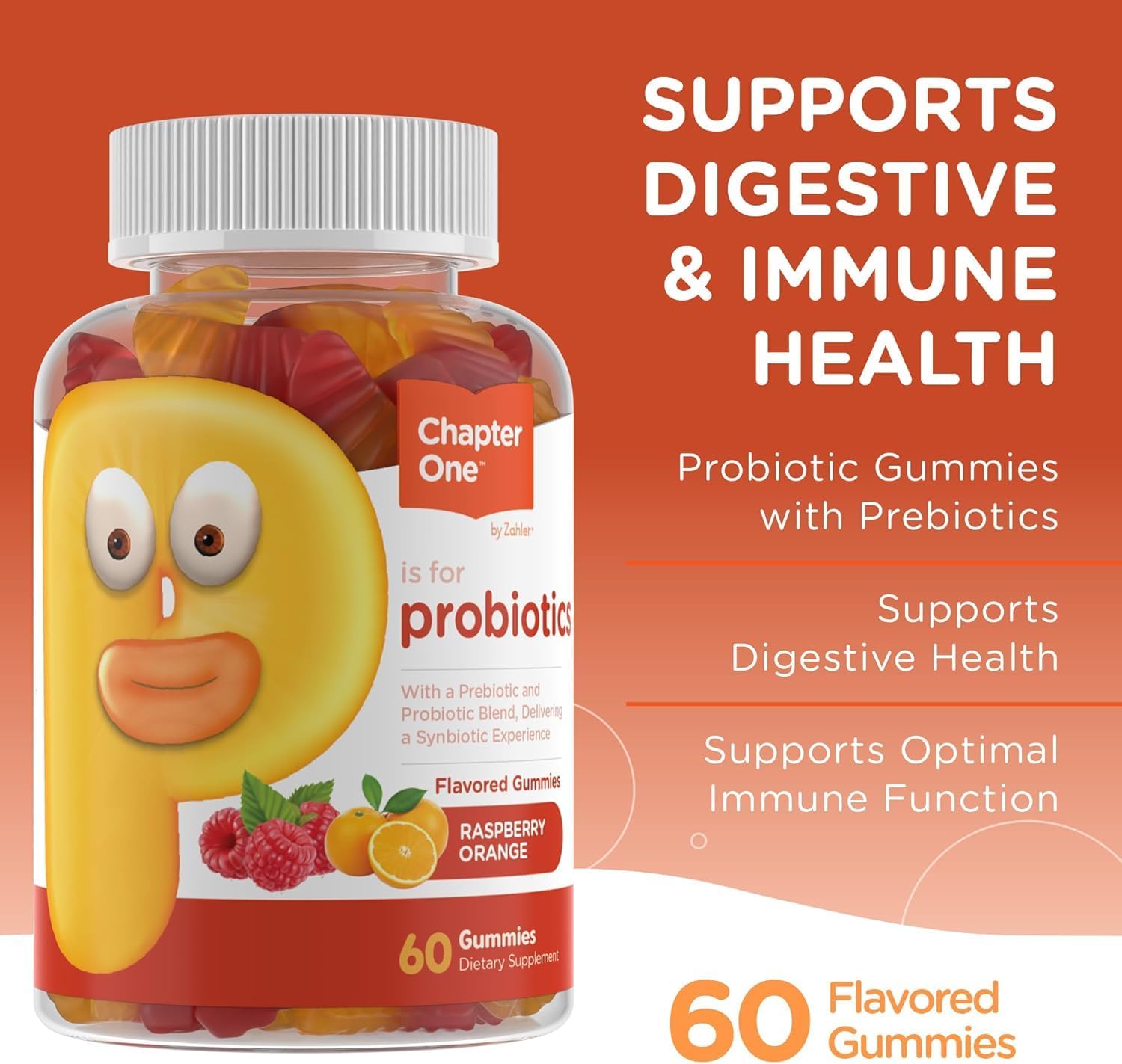 Zahler Chapter One Probiotic Gummies, with a Prebiotic and Probiotic Blend 60 Count.
