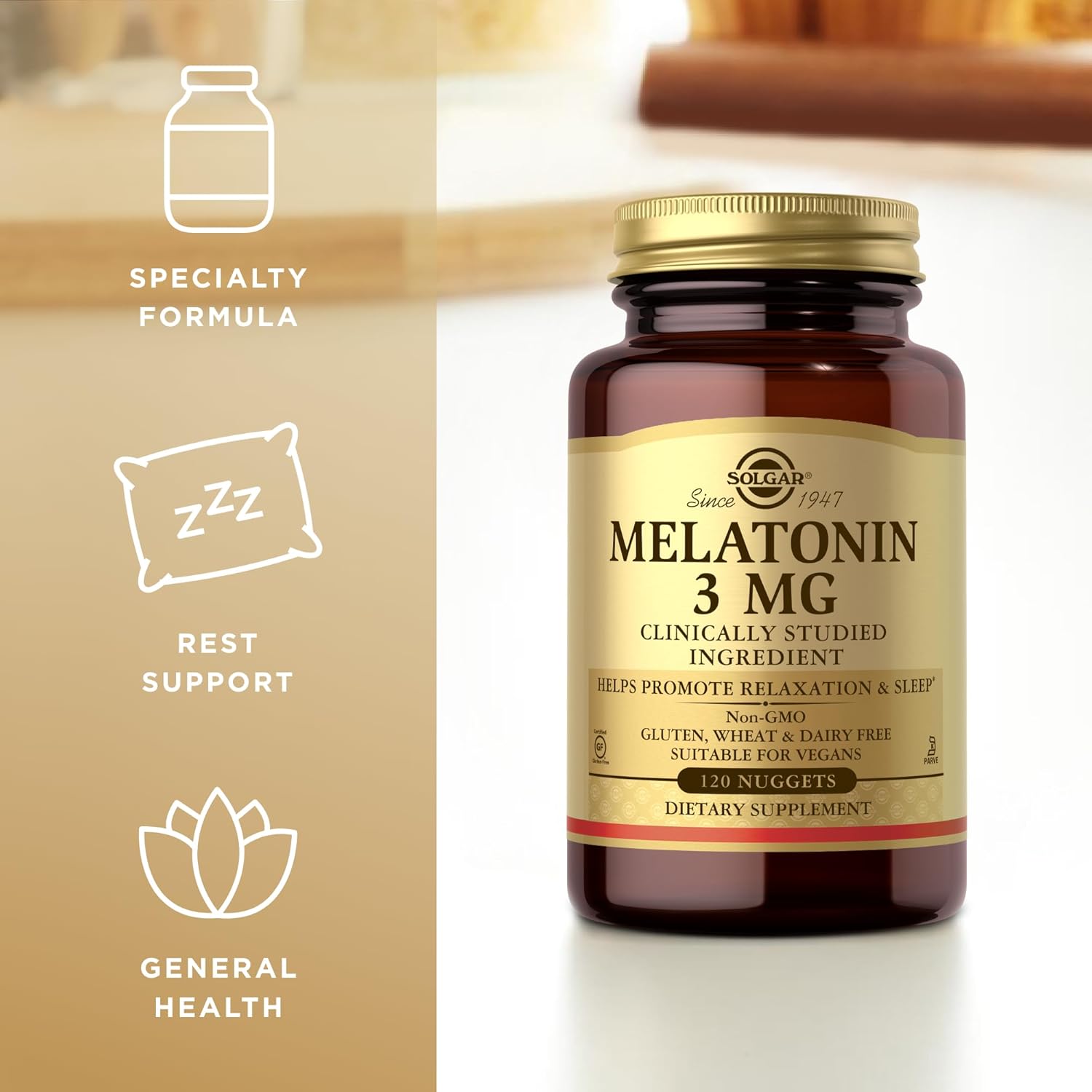 Solgar Melatonin 3 mg - 120 Nuggets - Helps Promote Relaxation & Rest
