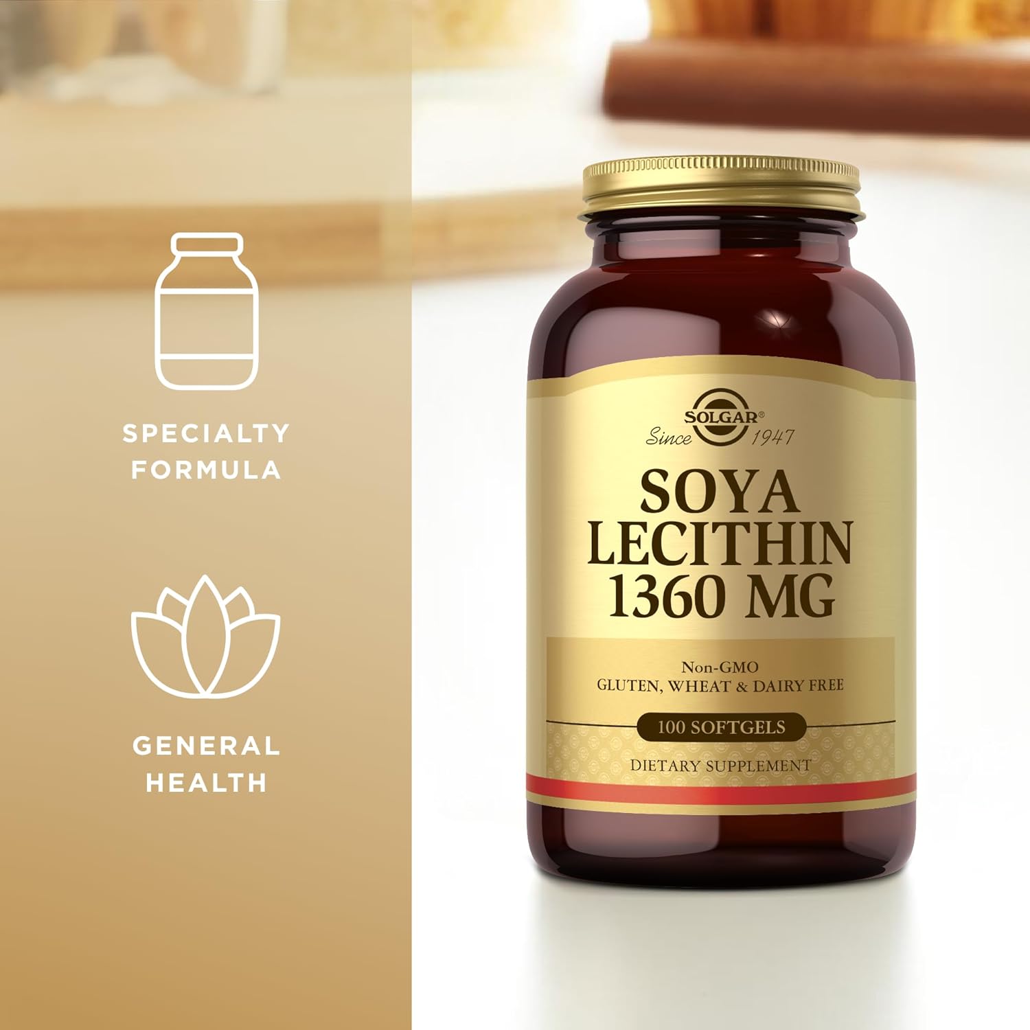 Solgar Soya Lecithin 1360 mg - 100 Softgels - Source of Choline - Gluten Free, Dairy Free - 100 Servings