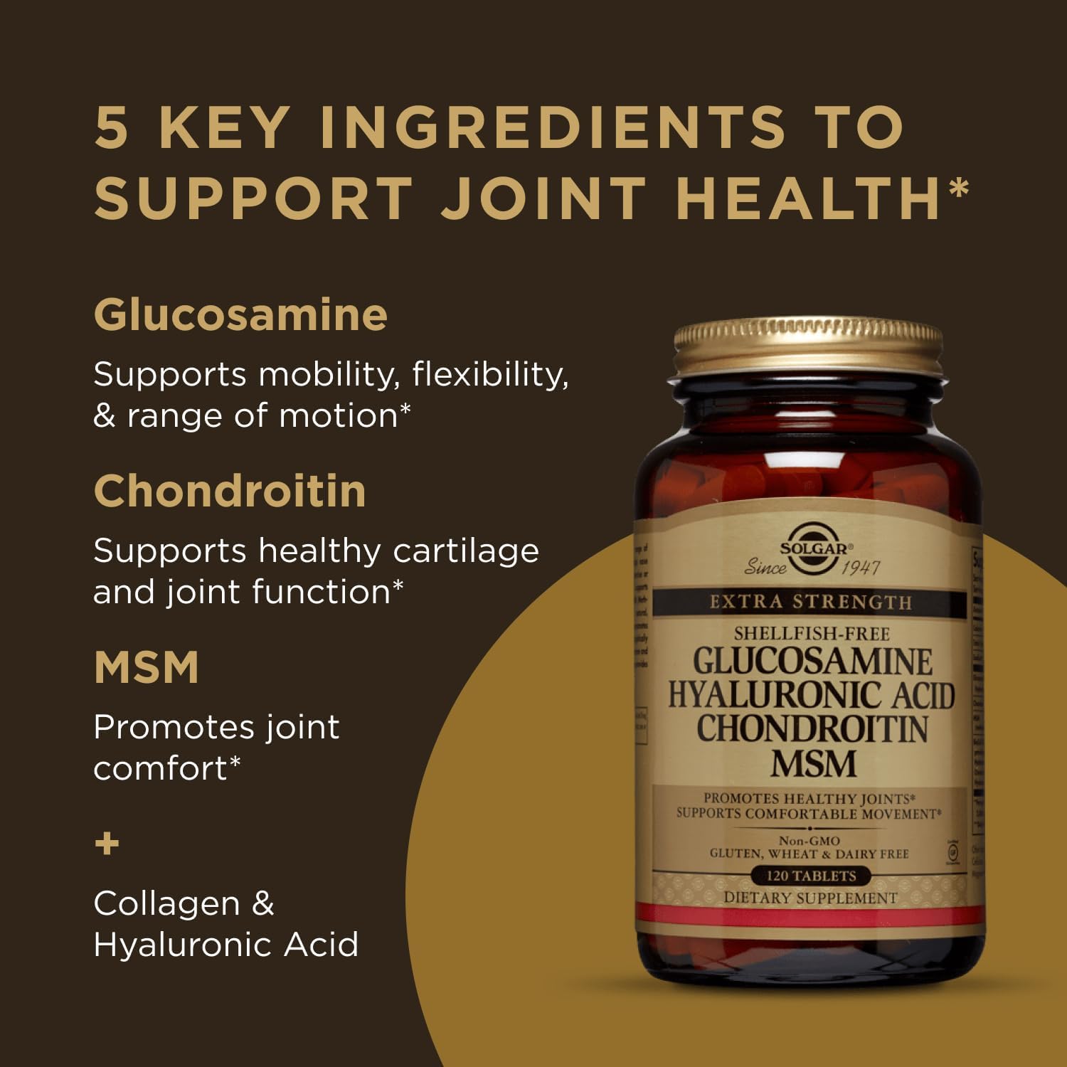 Solgar Glucosamine Hyaluronic Acid Chondroitin MSM (Shellfish-Free), 60 Tablets - Joint Support & Comfort - Supports Active Lifestyles