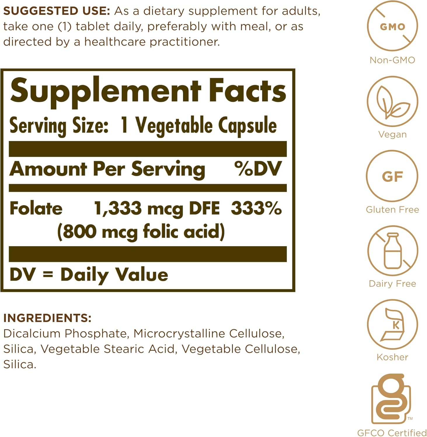 SOLGAR Folate 1,333 mcg DFE (Folic Acid 800 mcg) - 250 Tablets - Prenatal Support