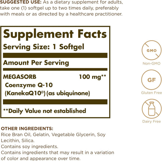 SOLGAR Megasorb CoQ-10 100 mg - 60 Softgels - Enhanced Absorption - 60 Servings