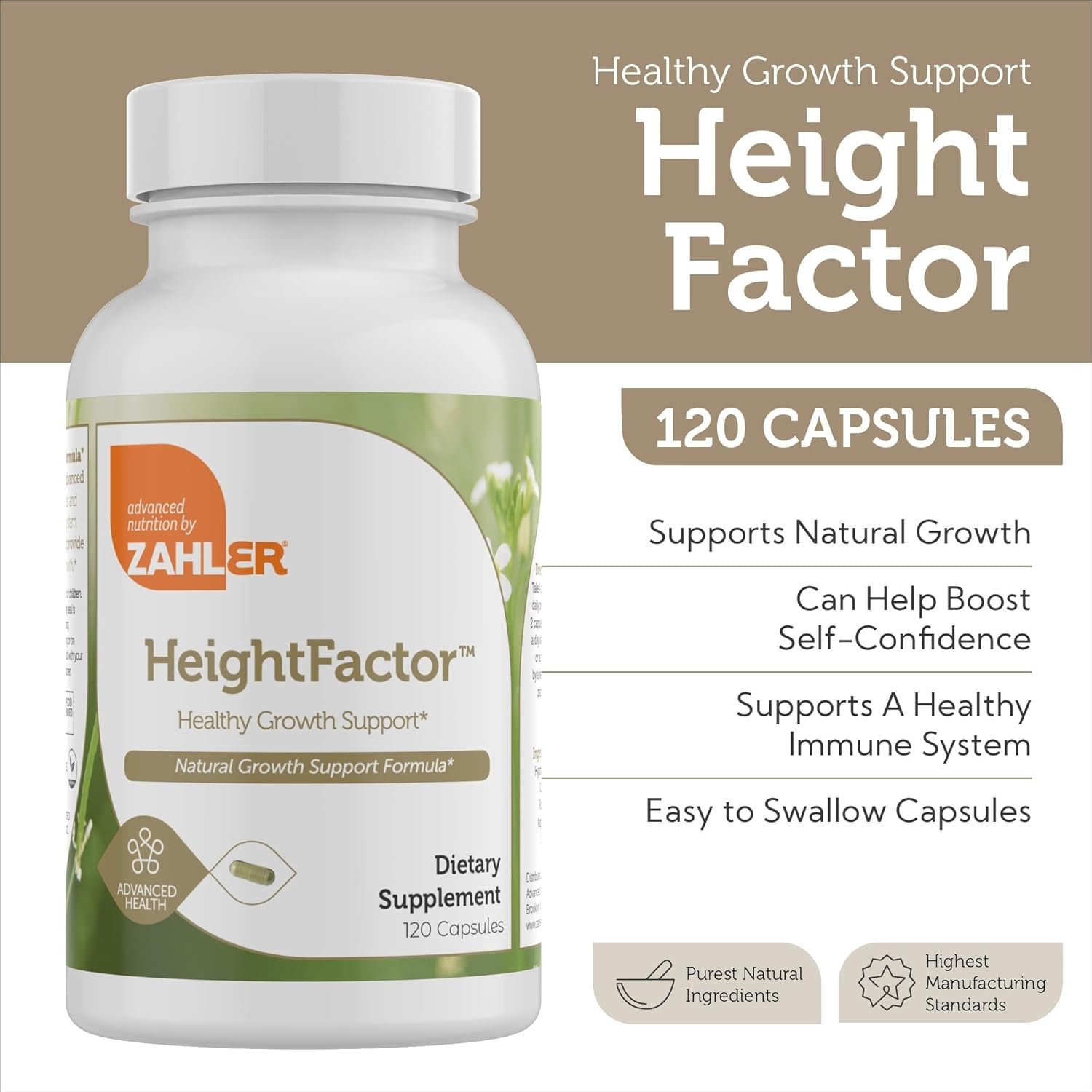 Zahler - Height Factor Healthy Growth Support Vitamin & Mineral Capsules (120 Count) - Kosher Height & Growth Supplement for Kids, Teens & Young Adults - Grow Taller Growth Hormone Support Nutrients