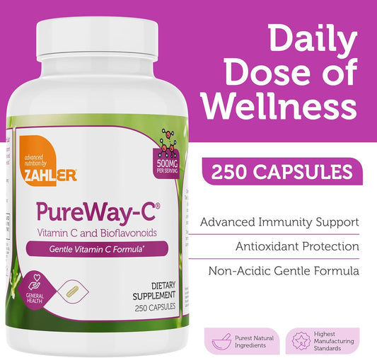 Zahler Vitamin C 500mg - Bioflavonoids - Gentle on Stomach - Immune Support (250 Count)