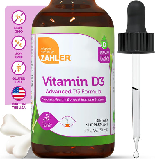 Zahler Liquid Vitamin D3 1000 IU Adult Supplement for Women & Men Vitamin D3 Drops (1 fl oz)