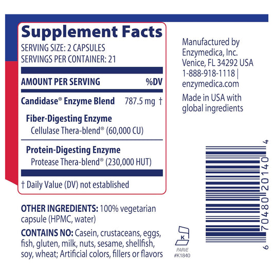 Enzymedica, Candidase, Digestive Enzymes for Gentle Cleansing Support, Gut Health & Digestion, 42 Count