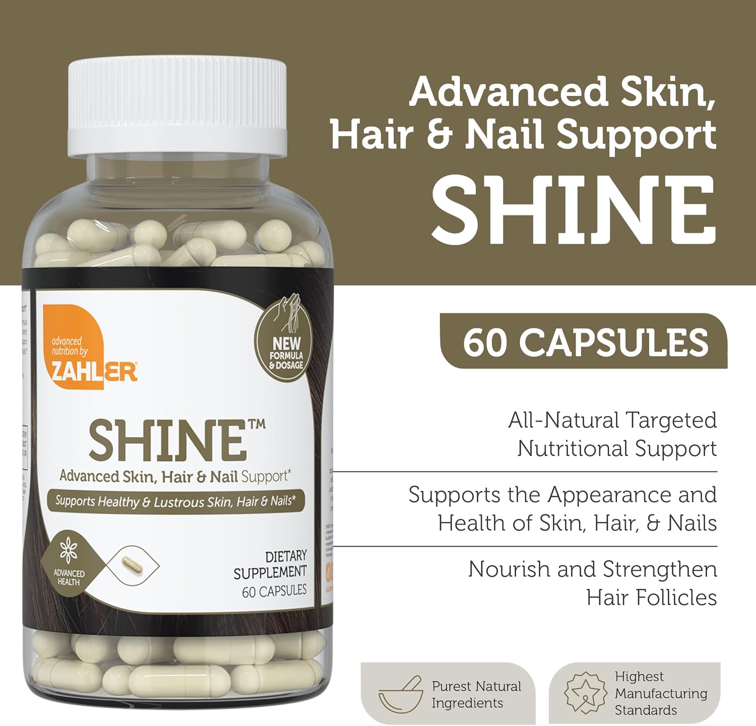 Zahler Shine Hair Skin and Nails Vitamins for Women & Men - Multivitamin for Hair Growth, Stronger Nails and Skin Health (60 Capsules)