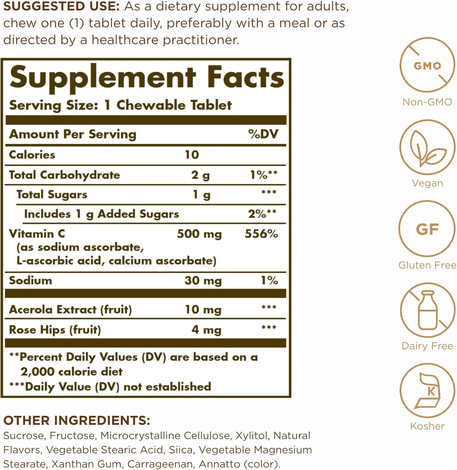 SOLGAR Chewable Vitamin C 500 mg, Orange Flavor - 90 Tablets - Antioxidant & Immune Support