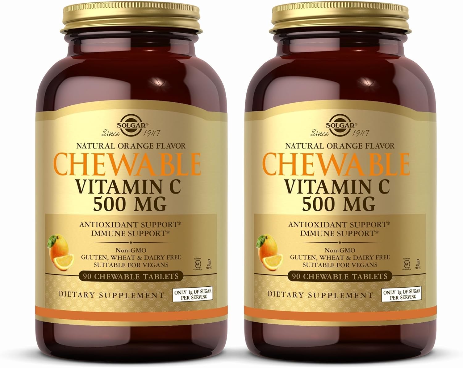 SOLGAR Chewable Vitamin C 500 mg, Orange Flavor - 90 Tablets - Antioxidant & Immune Support
