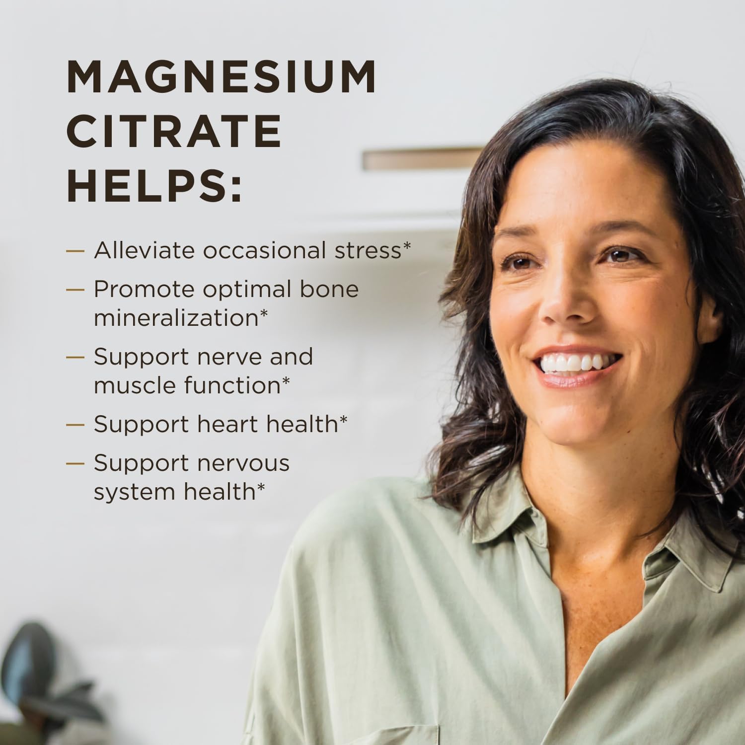 Solgar Magnesium Citrate, 60 Tablets - Promotes Healthy Bones - Supports Nerve & Muscle Function - Non GMO, Vegan, Gluten Free, Dairy Free, Kosher - 60 Servings, Standard Packaging