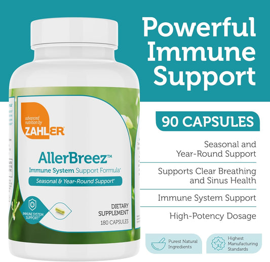 Zahler AllerBreez Immune System Support Formula with Vitamin C, Quercetin, Vitamin B5, MSM & Stinging Nettle (180 Capsules)