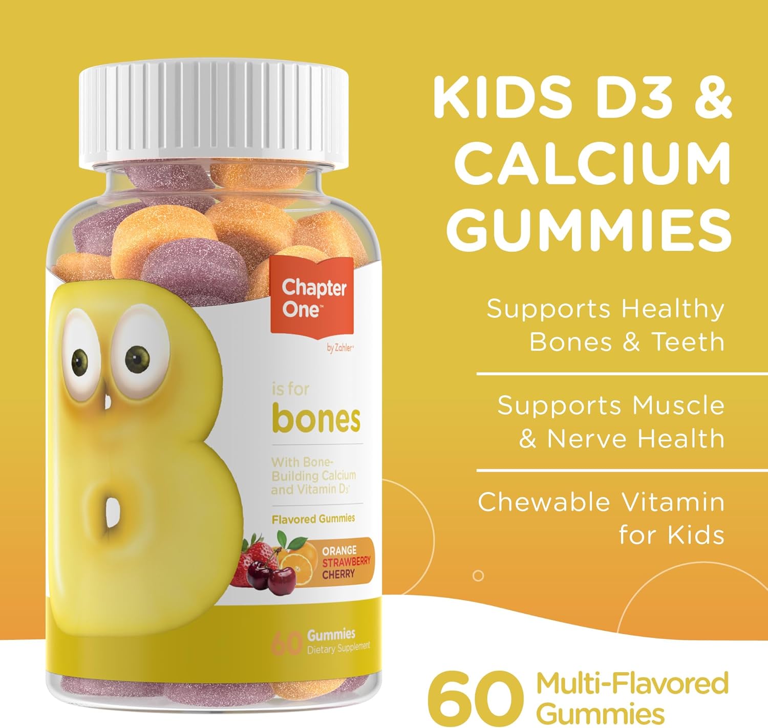 Zahler Yummy Kids Calcium Gummies 250mg Calcium Supplement with Vitamin D3 60 Count