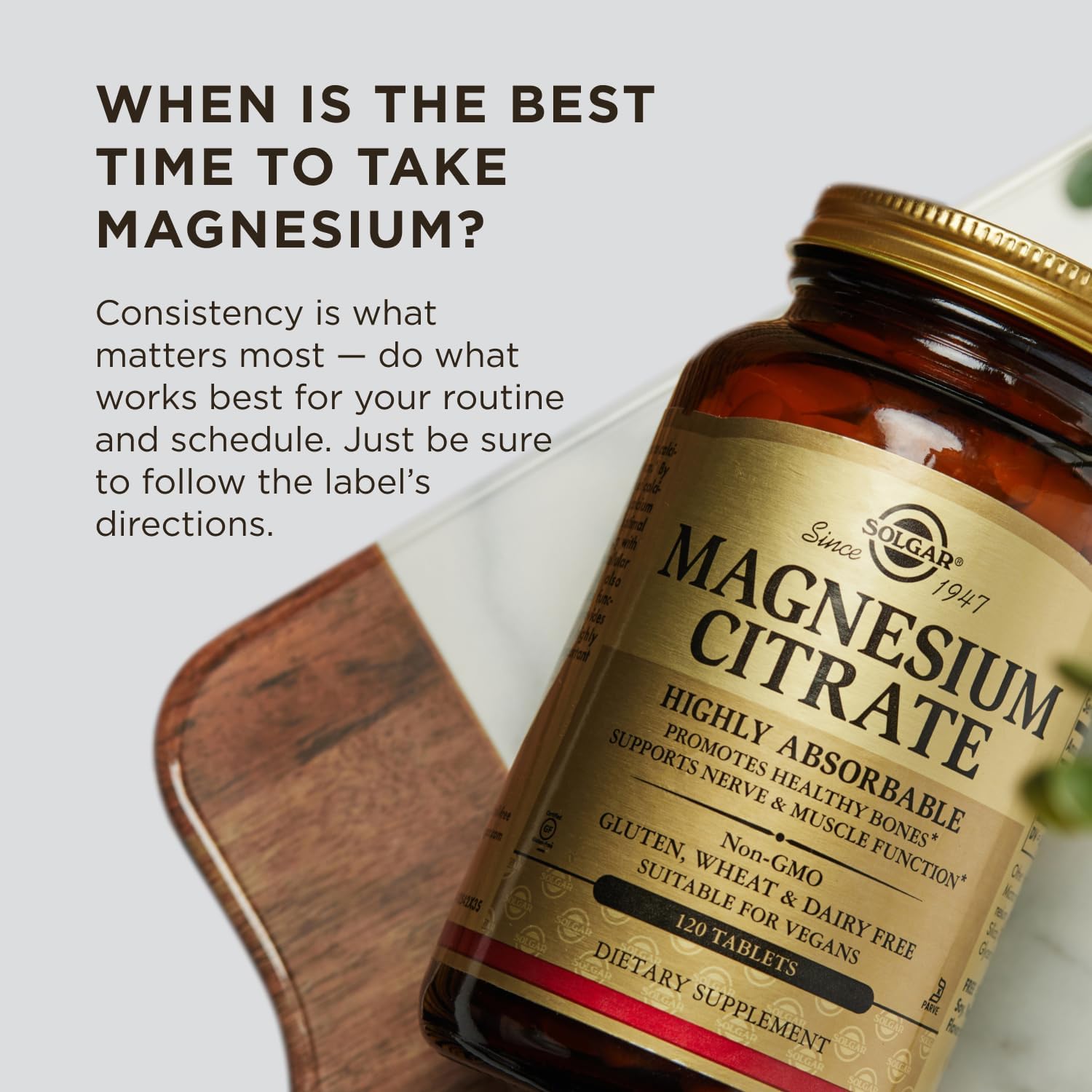 Solgar Magnesium Citrate, 60 Tablets - Promotes Healthy Bones - Supports Nerve & Muscle Function - Non GMO, Vegan, Gluten Free, Dairy Free, Kosher - 60 Servings, Standard Packaging