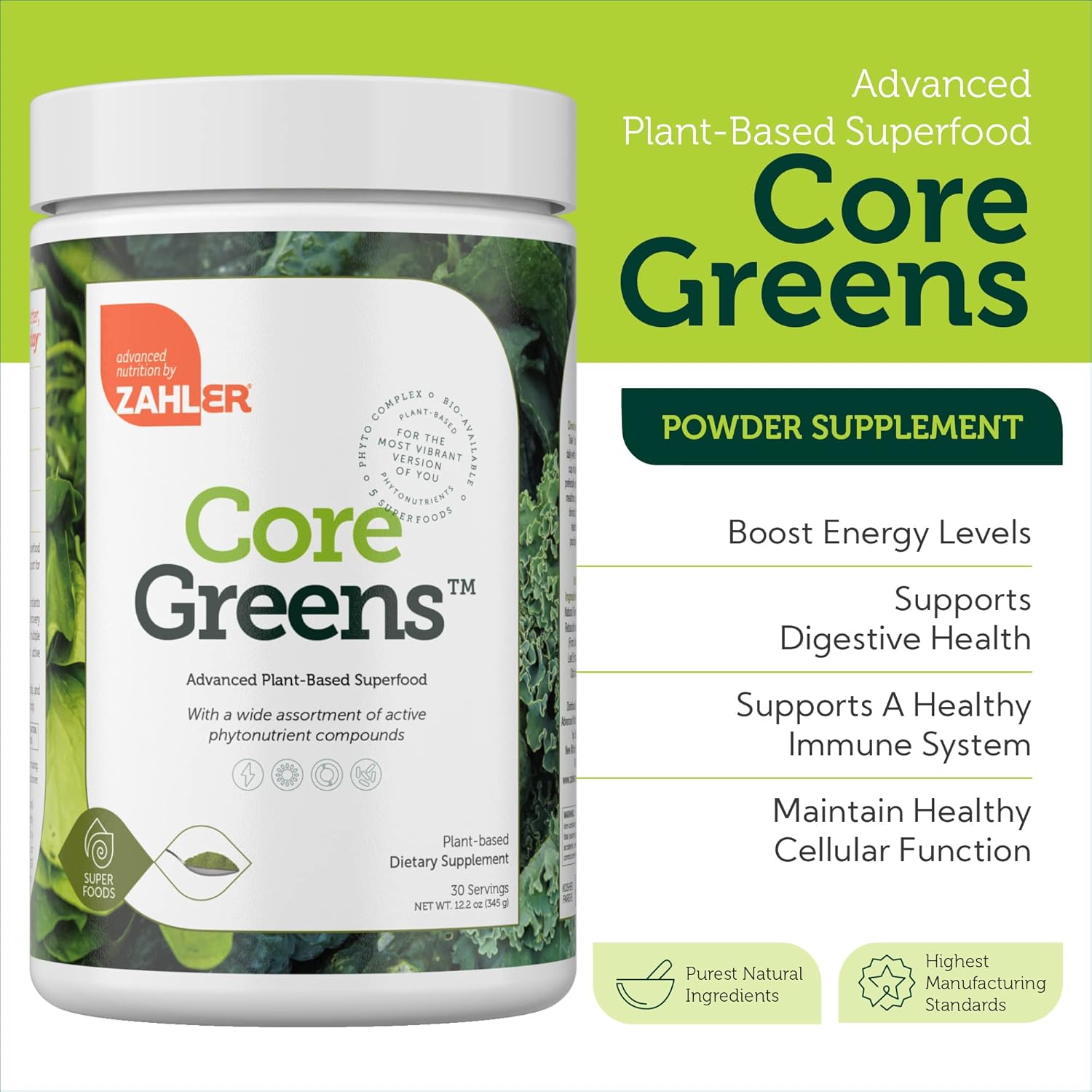 Zahler Core Greens Powder Nutrition Supplements -345g