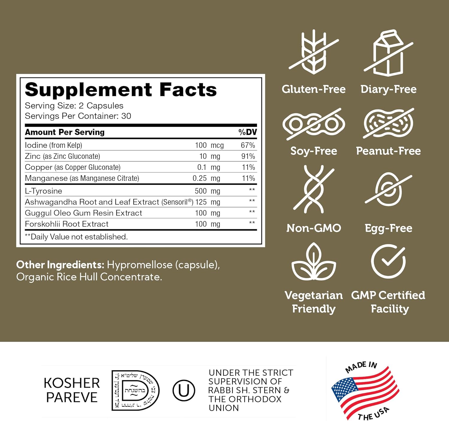 Zahler Thyraid - Thyroid Support Complex with Iodine, Zinc, L-Tyrosine, Ashwagandha, Forskholii - Pure Thyroid Support for Women and Men Thyroid Supplement (60 Capsules)