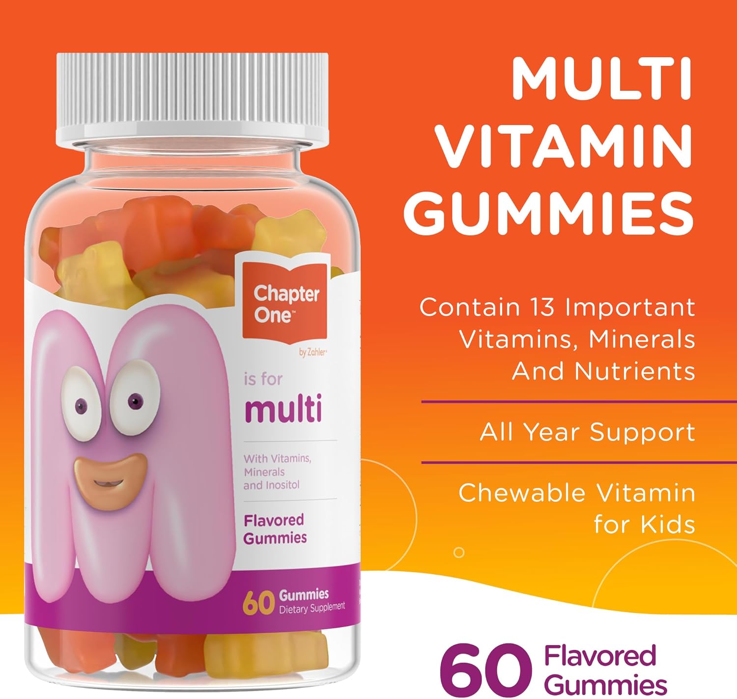 Zahler - Chapter One Kids Multivitamin Gummy with 13 Vitamins & Nutrients (60 Flavored Gummies)