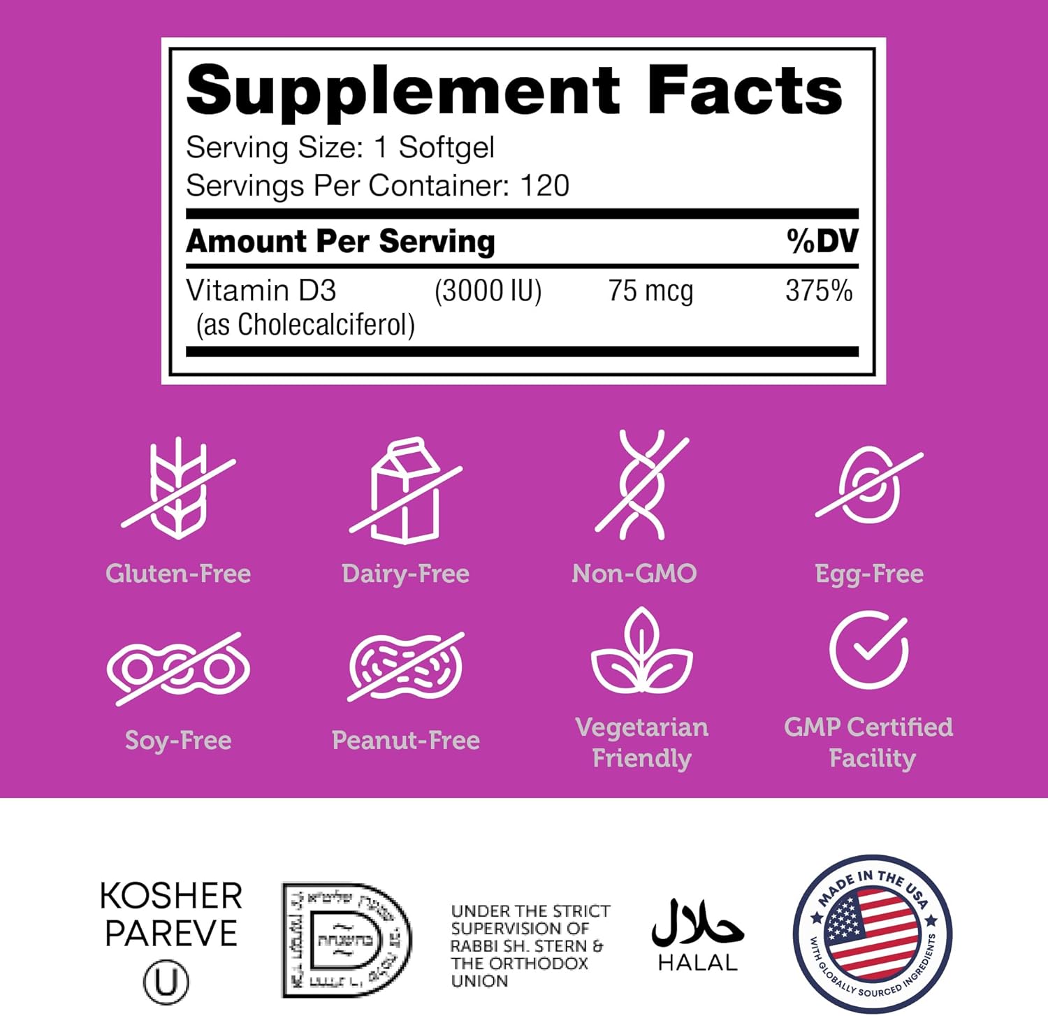 Zahler - Advanced Vitamin D3 3000 IU Softgels (120 Count) for Immune Support, Bone, Teeth & Muscle Health