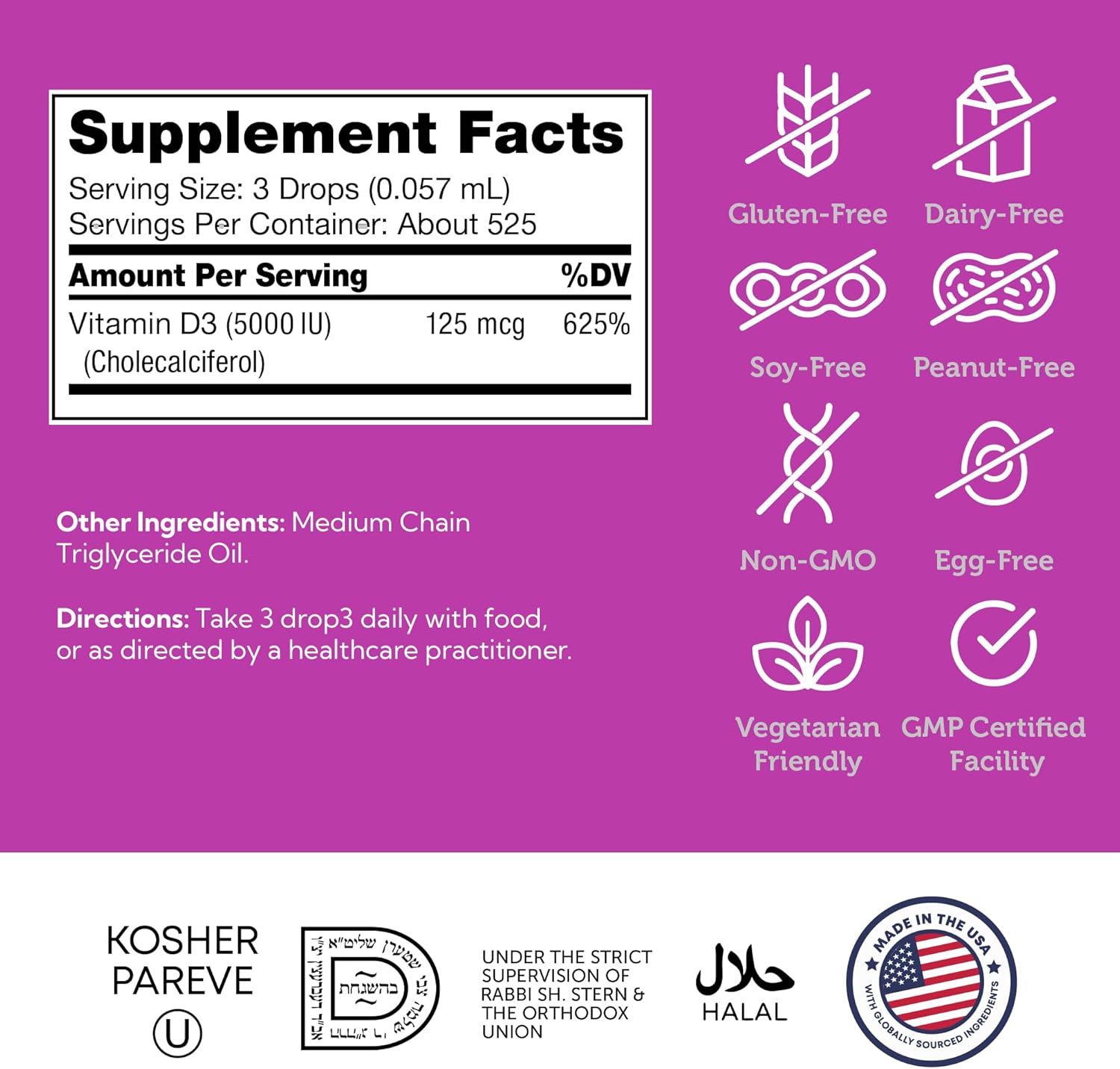 Zahler Liquid Vitamin D3 5000 IU - for Adults Bone & Immune Health - Vitamin D3 Supplements for Women & Men (1 fl oz)