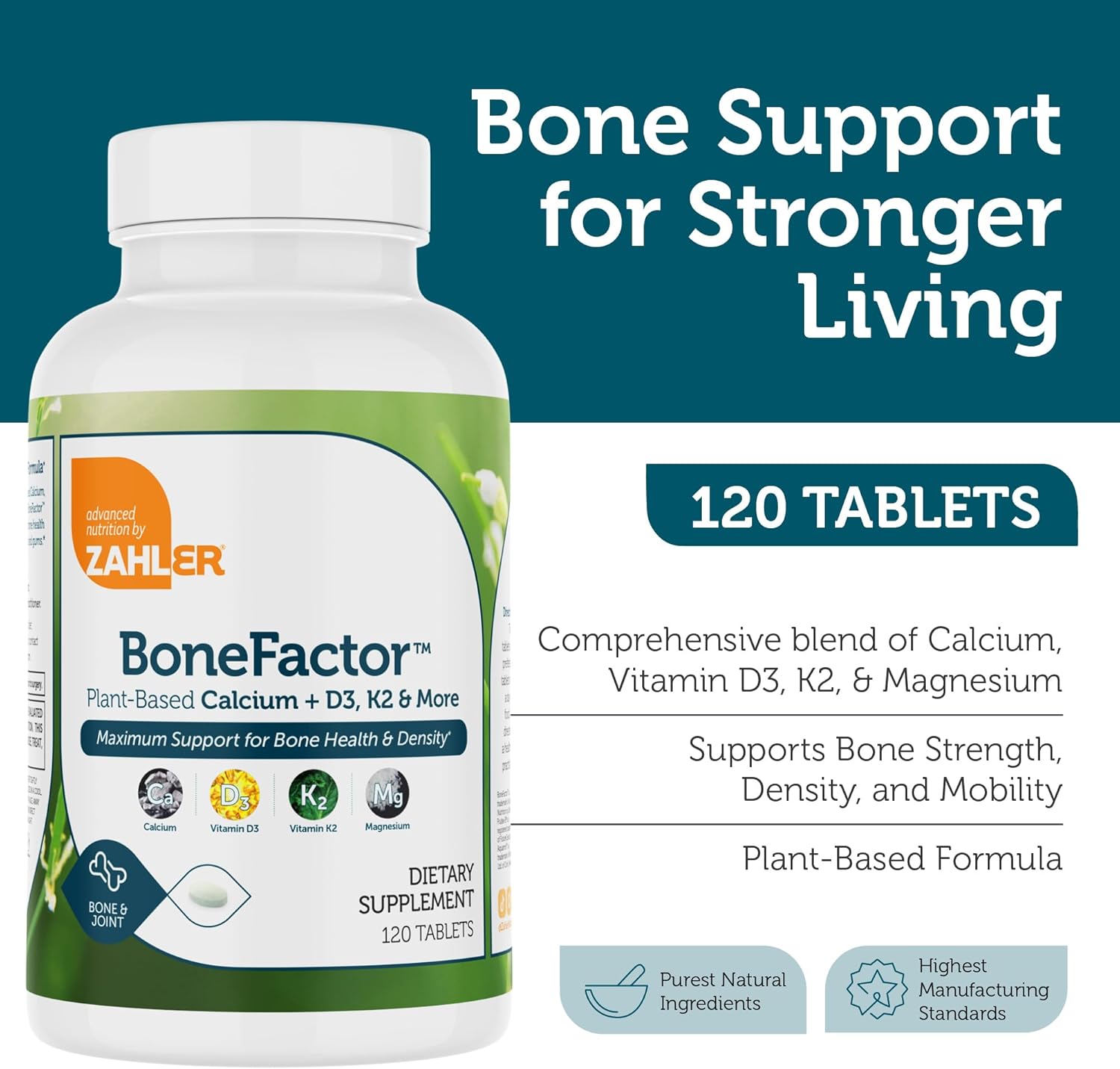 Zahler Bonefactor, Bone Strength Supplement containing Calcium, Vitamin D, Vitamin K and Magnesium, Certified Kosher, 120 Tablets