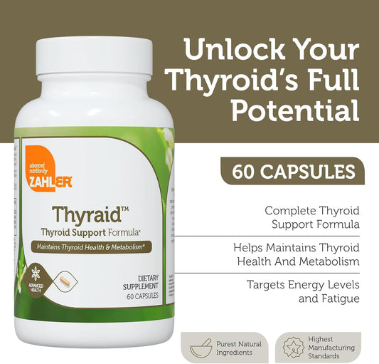 Zahler Thyraid - Thyroid Support Complex with Iodine, Zinc, L-Tyrosine, Ashwagandha, Forskholii - Pure Thyroid Support for Women and Men Thyroid Supplement (60 Capsules)