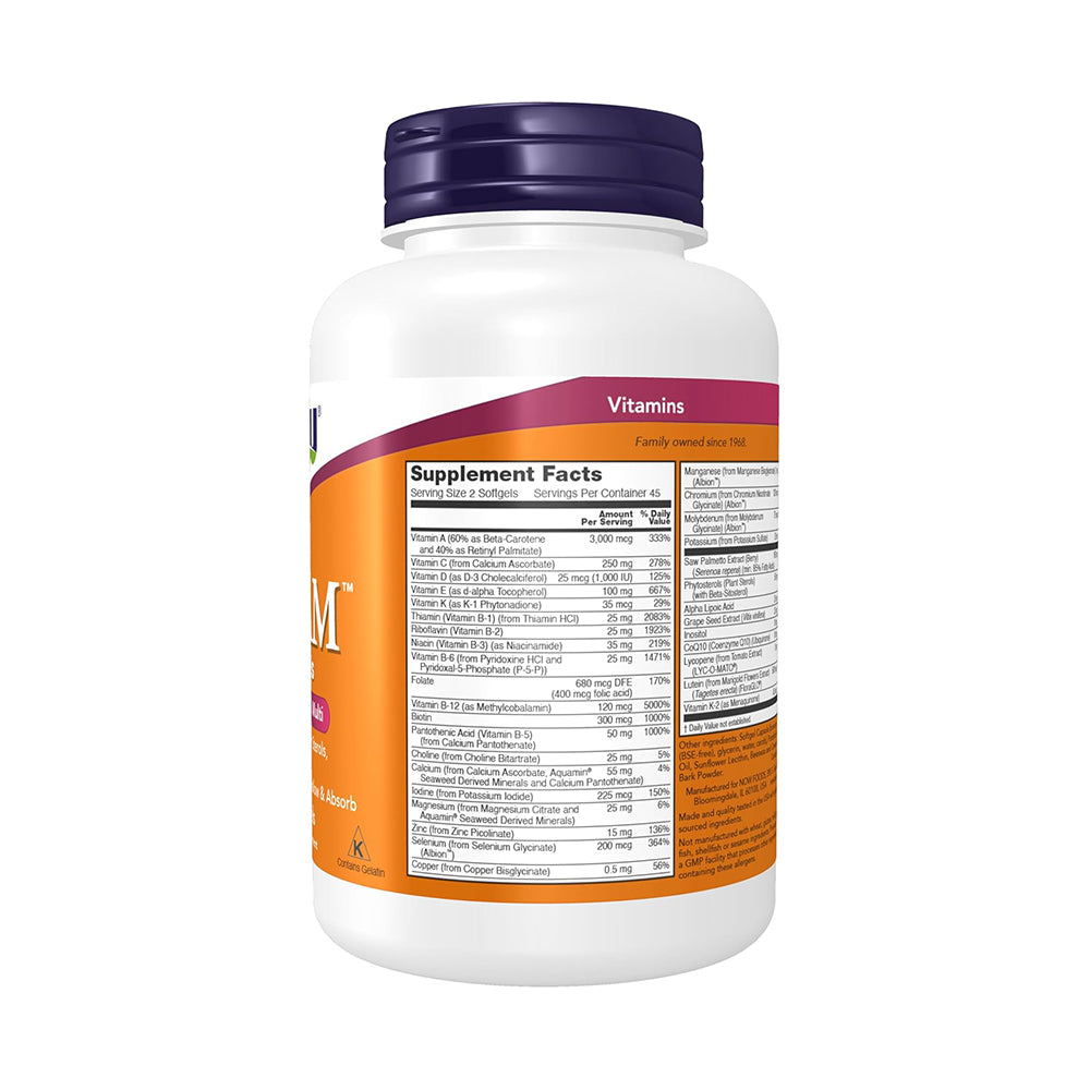 NOW Supplements, ADAM™ Men's Multivitamin with Saw Palmetto, Plant Sterols, Lycopene & CoQ10, 90 Softgels