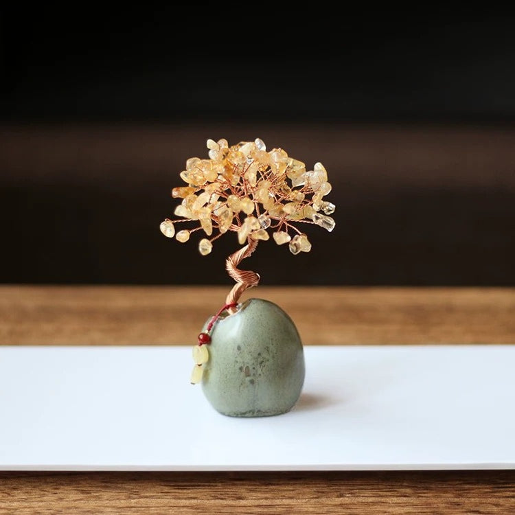Natural Citrine Money Tree – Crystal Bonsai for Desk, Office & Tea Table