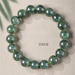 Natural Green Rutilated Quartz Bracelet – Green Phantom Crystal Beaded Bangle for Prosperity, Emotional Balance & Women's Daily Wear 10mm 10cm
