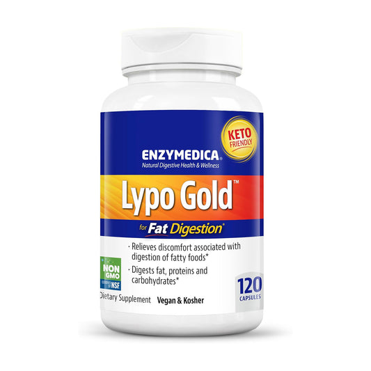 Enzymedica Lypo Gold, Digestive Enzymes for Fat Digestion, Offers Fast Acting Gas & Bloating Relief, 120 Counts