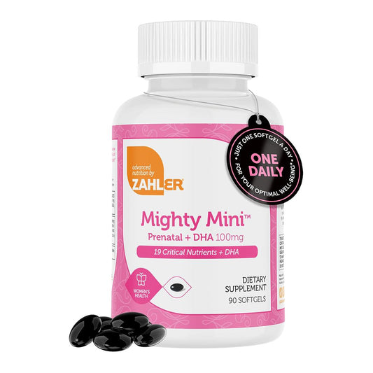 Zahler,Mighty Mini (90 Soft Capsules) High-quality Prenatal Vitamins, Once Daily Soft Capsules The Size of A Pint, Containing 800 Mcg of Methylfolate