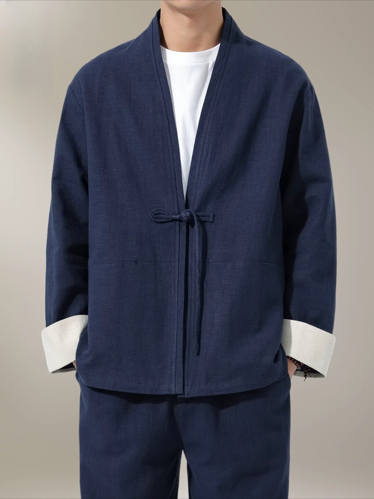Large Size Men's Cotton Linen Kung Fu Uniform – Traditional 2-Piece Tang Suit for Tai Chi, Meditation & Daily Wear