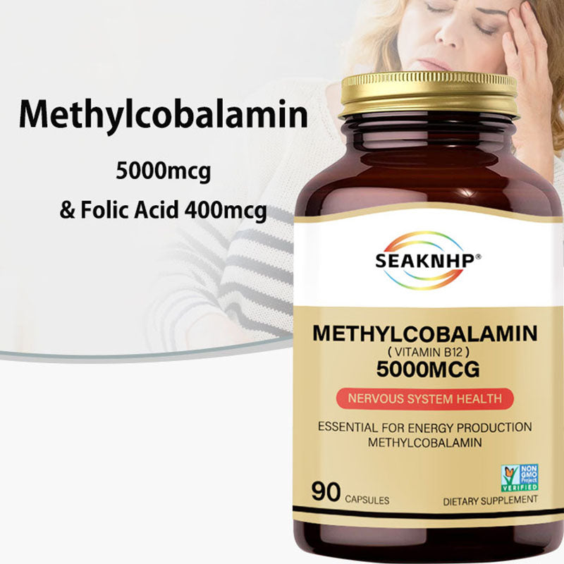 Seaknhp Methylcobalamin B Vitamin 5000mcg B12 with Folic Acid 400mcg 90 capsules