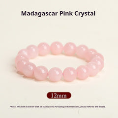 Natural Rose Quartz Bracelet – Pink Crystal Beaded Stretch Bangle for Friendship & Love (6/8/10/12mm) Madagascar Pink Crystal 12MM